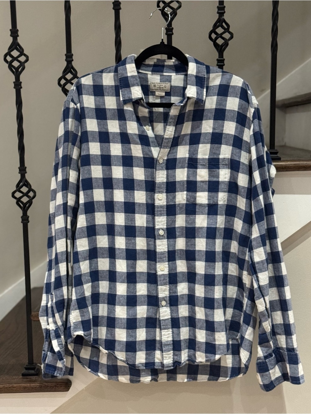 J. Crew Blue and White Check Linen-Cotton Shirt